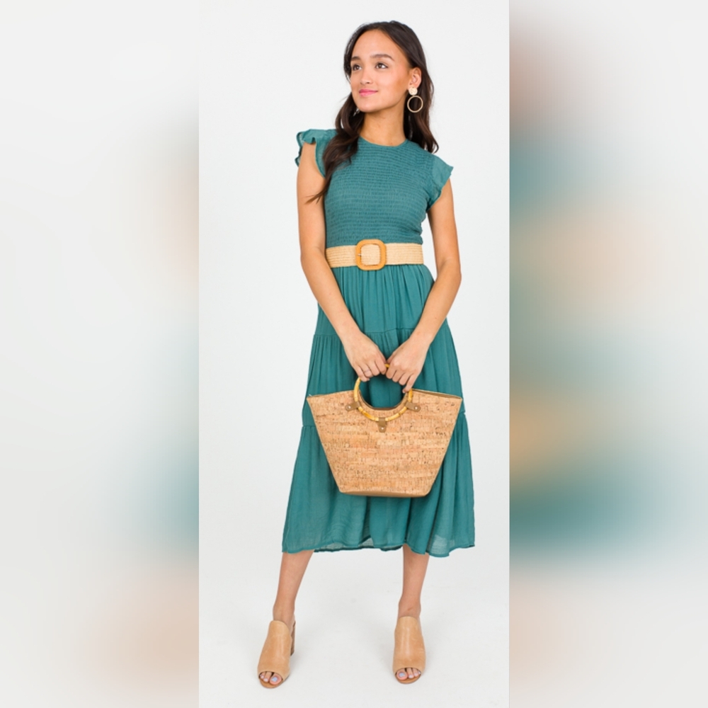 (1770) BY THE RIVER Smocked Tiered Ruffle Dress, Size S
